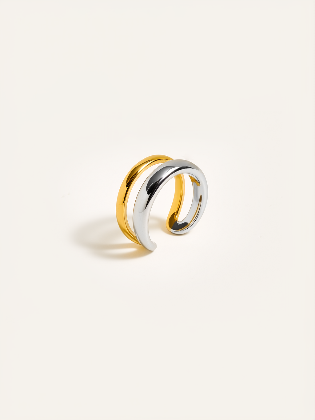 Two-Tone Layered Geometric Ring in Minimalist Style
