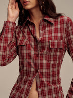 Plaid Button Front Shirt Dress with Waist Tie