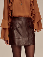 Faux Leather Crocodile-Embossed Mini Skirt High Waist Trendy Style