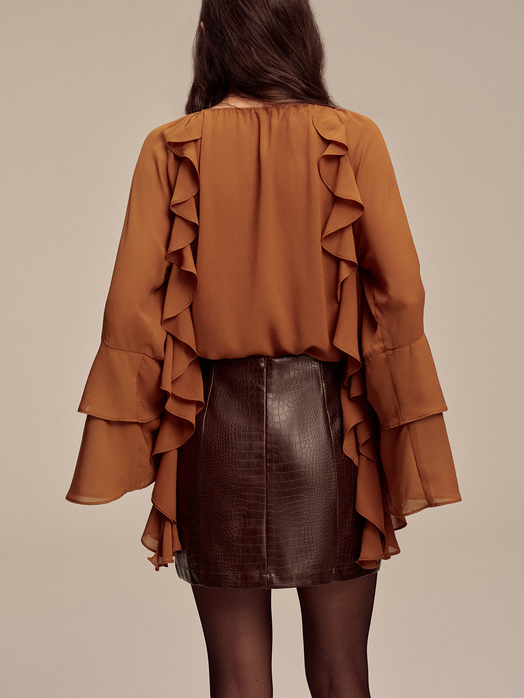 Faux Leather Crocodile-Embossed Mini Skirt High Waist Trendy Style
