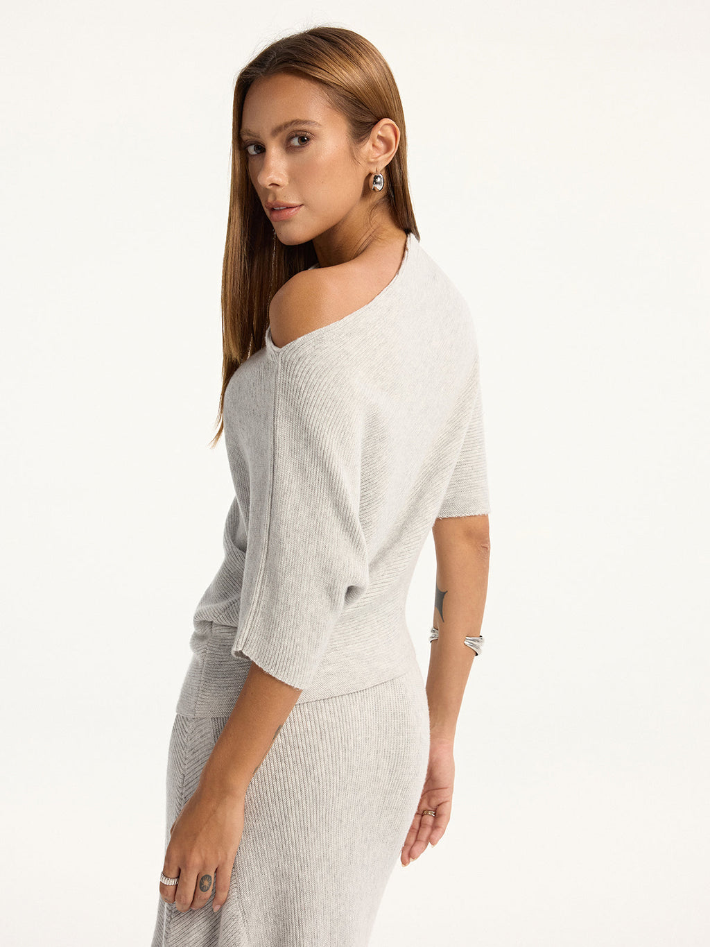Wool-Blend Off-Shoulder Knit Top for Women Casual Fall Winter