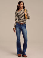 Semi-Sheer Mesh Asymmetric Ruched Blouse with Long Sleeves and Elegant Drape