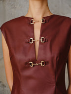 PU Leather Metal Buckle Sleeveless Mini Dress with Adjustable Straps
