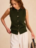 Metal Button Knit Vest: Classic Sleeveless Sweater for Layering
