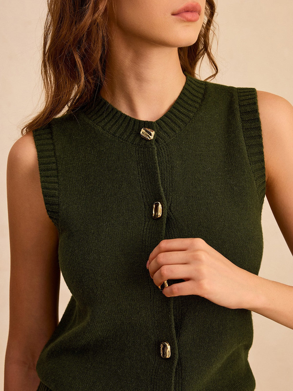 Metal Button Knit Vest: Classic Sleeveless Sweater for Layering
