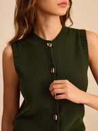 Metal Button Knit Vest: Classic Sleeveless Sweater for Layering