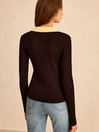 Contrast Collar Wool Blend Polo Knit Top for Stylish Comfort