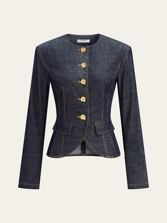Sure! How about: "Stylish Metal Button Fitted Tailored Jacket for Women"?