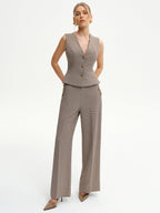 Houndstooth V-Neck Button Vest Casual Layering Piece