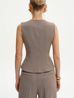 Houndstooth V-Neck Button Vest Casual Layering Piece