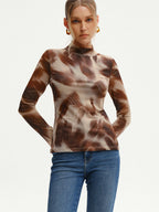 Abstract Print Mesh Long Sleeve T-Shirt for Casual Wear