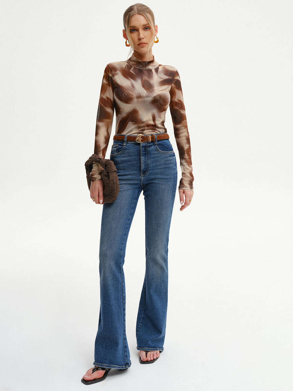 Abstract Print Mesh Long Sleeve T-Shirt for Casual Wear