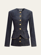 Sure! How about: "Stylish Metal Button Fitted Tailored Jacket for Women"?