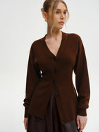 Wool-Blend V-Neck Button-Down Cardigan Cozy Lightweight Sweater
