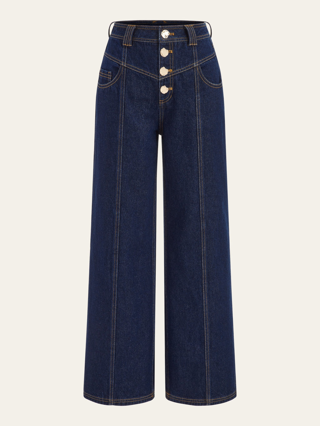 Mid-Waist Wide-Leg Button Front Jeans with Classic Denim Style
