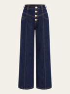 Mid-Waist Wide-Leg Button Front Jeans with Classic Denim Style