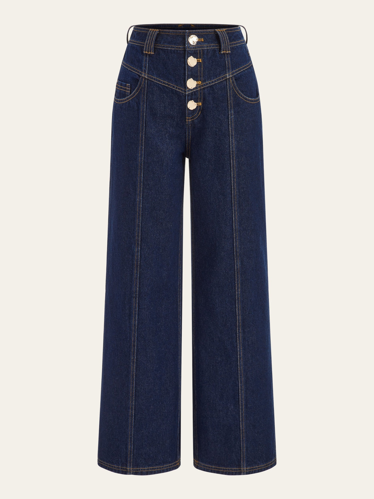 Mid-Waist Wide-Leg Button Front Jeans with Classic Denim Style