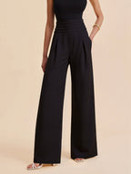 High-Waist Pleated-Waistband Wide-Leg Pants for Women Comfort Fit