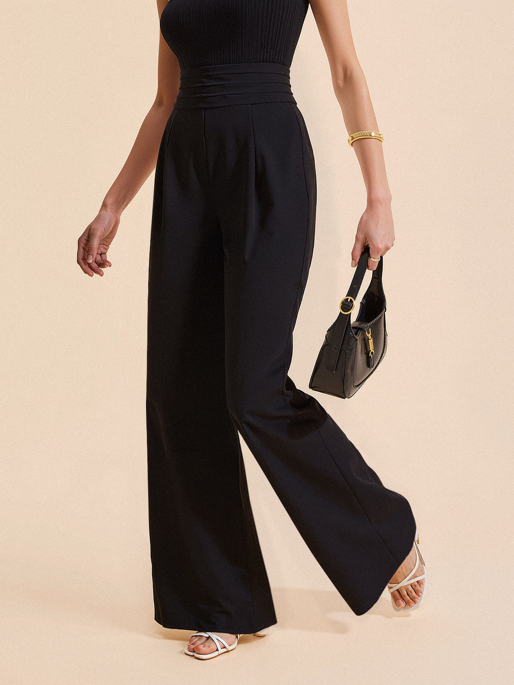 High-Waist Pleated-Waistband Wide-Leg Pants for Women Comfort Fit