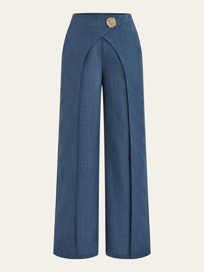 Metal Detail Straight-Leg Tailored Trousers for Women