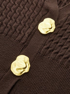 Metal Button V-Neck Cable Knit Outerwear Women's Stylish Winter Sweater