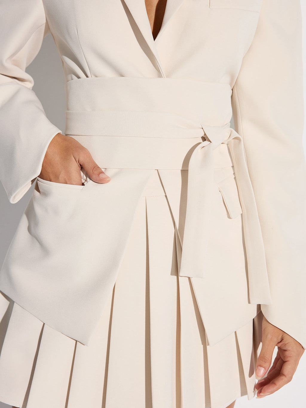 Belted Cinched Waist Blazer with Button Detail for Women
