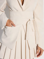 Belted Cinched Waist Blazer with Button Detail for Women
