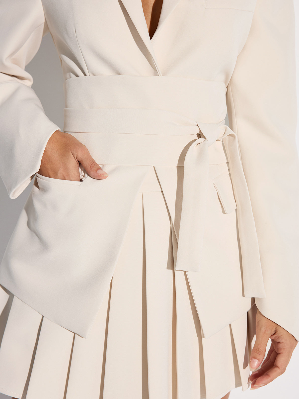 Belted Cinched Waist Blazer with Button Detail for Women