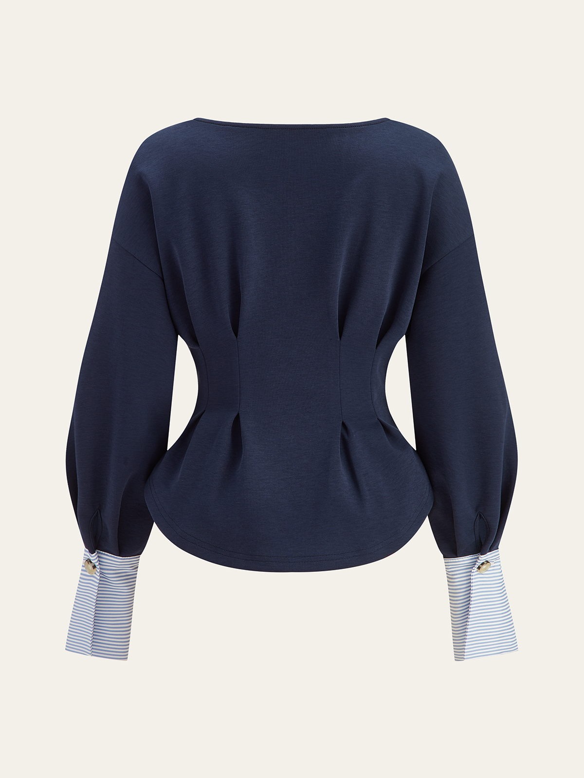 Round Neck Balloon Sleeve Peplum Sweatshirt with Ribbed Cuffs and Hem