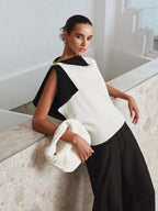 Asymmetric Color-Block Knit Top for Women Casual Wear