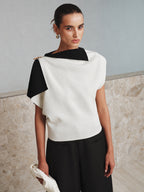 Asymmetric Color-Block Knit Top for Women Casual Wear