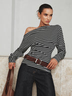 Striped Asymmetric One-Shoulder T-Shirt Comfortable Casual Summer Top
