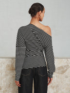 Striped Asymmetric One-Shoulder T-Shirt Comfortable Casual Summer Top