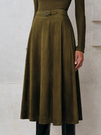 Soft Suede Effect A-Line Midi Skirt with Pockets and High Waist