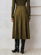 Soft Suede Effect A-Line Midi Skirt with Pockets and High Waist