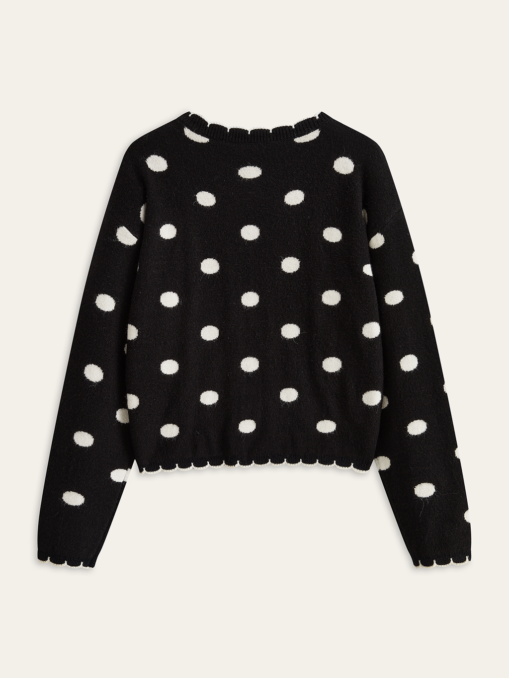 Scalloped Trim Polka Dot Knit Cardigan, Lightweight Casual Spring Wear