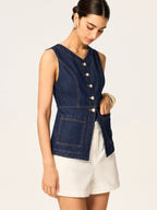Denim Slim Button Sleeveless Vest Classic Casual Look