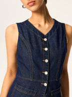 Denim Slim Button Sleeveless Vest Classic Casual Look