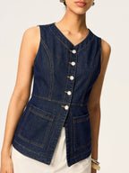 Denim Slim Button Sleeveless Vest Classic Casual Look