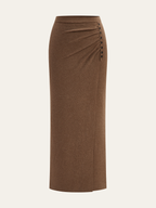 Ruched Side Button Wool Blend Sweater Skirt - Elegant Winter Fashion Essentials