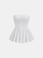 Cotton Pleated Strapless Peplum Top for Women Summer Fashion