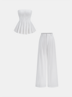 Cotton Pleated Strapless Peplum Top for Women Summer Fashion
