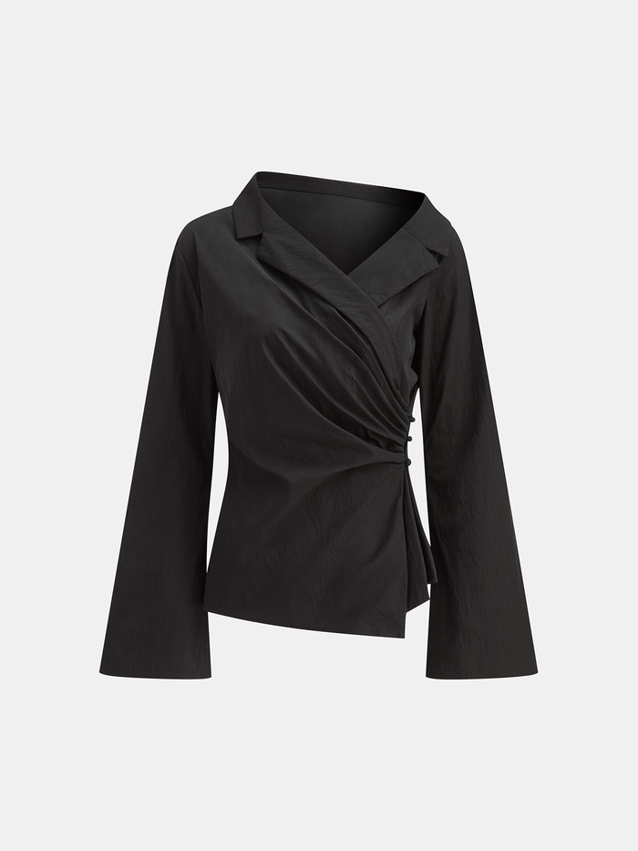 Flared Sleeve Asymmetric Wrap Shirt Elegant Women's Office Wear