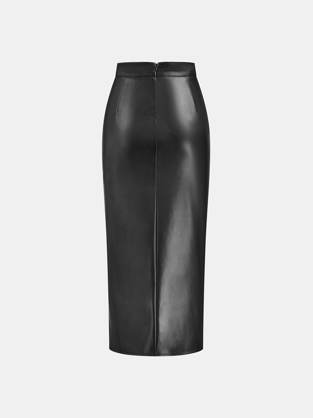 Ruched Slit PU Leather Midi Skirt High Waist Fashionable Style