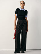 2 in 1 Paneled Collar And Cuffs Fitted T-Shirt Comfortable Stretch Fabric