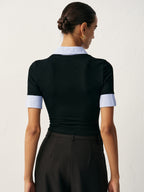 2 in 1 Paneled Collar And Cuffs Fitted T-Shirt Comfortable Stretch Fabric