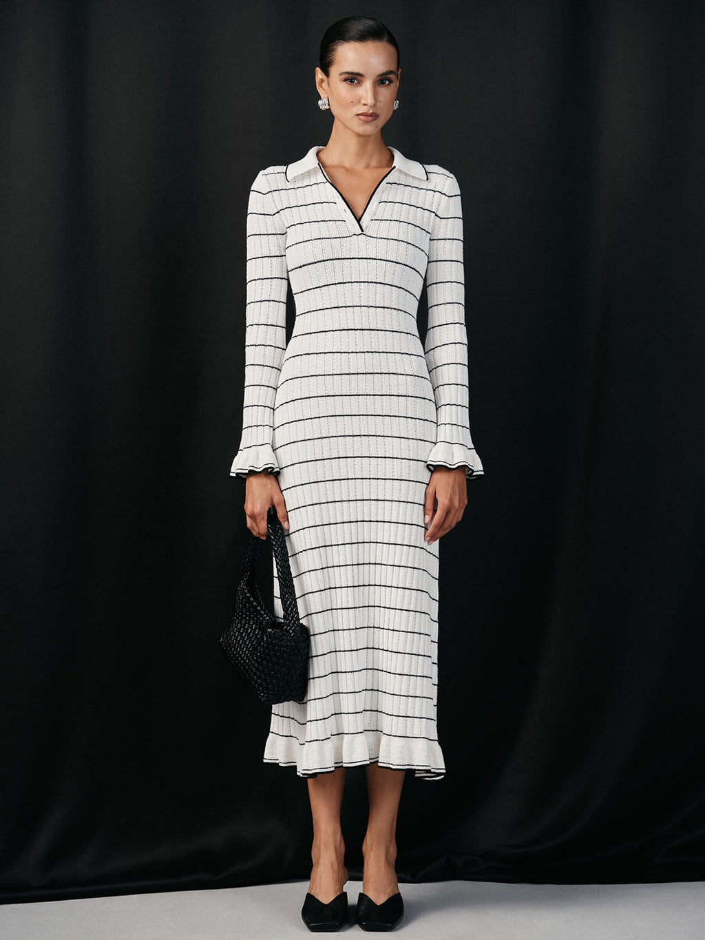 Sailor-stripe Stretch-knit Midi Dress for Women, Comfort Fit