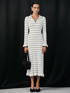 Sailor-stripe Stretch-knit Midi Dress for Women, Comfort Fit