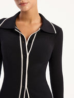 Contrast-Trim Polo Collar Knit Cardigan for Women with Button Front