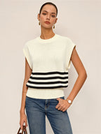 Cropped Stripe Sweater Vest for Women Casual Spring Wear